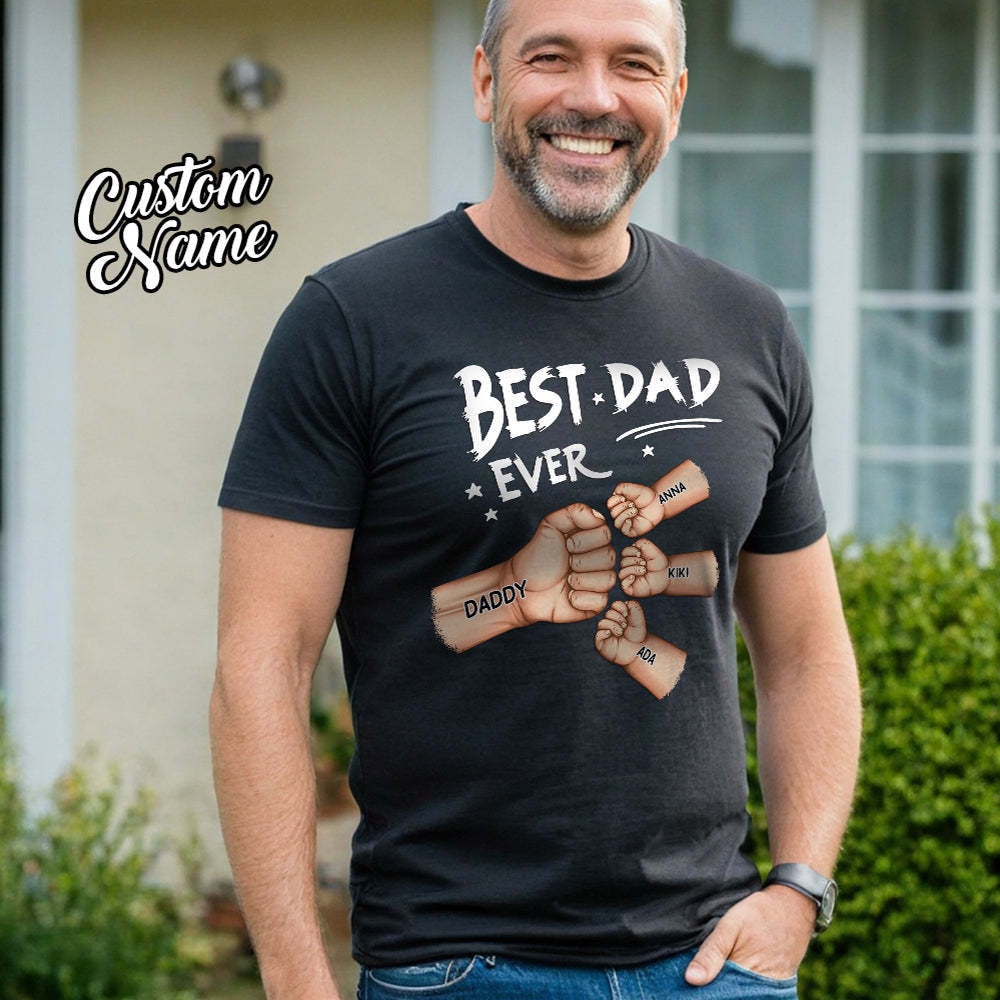 Best Dad Grandpa Ever Fist Bump - Personalized T Shirt - MyFaceBoxerAU