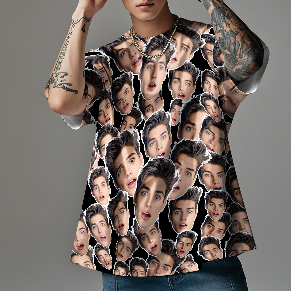Personalized Mash Face Photo Vintage T-shirts Valentine's Day Theme Black T-shirt for Lover - MyfaceboxerAU