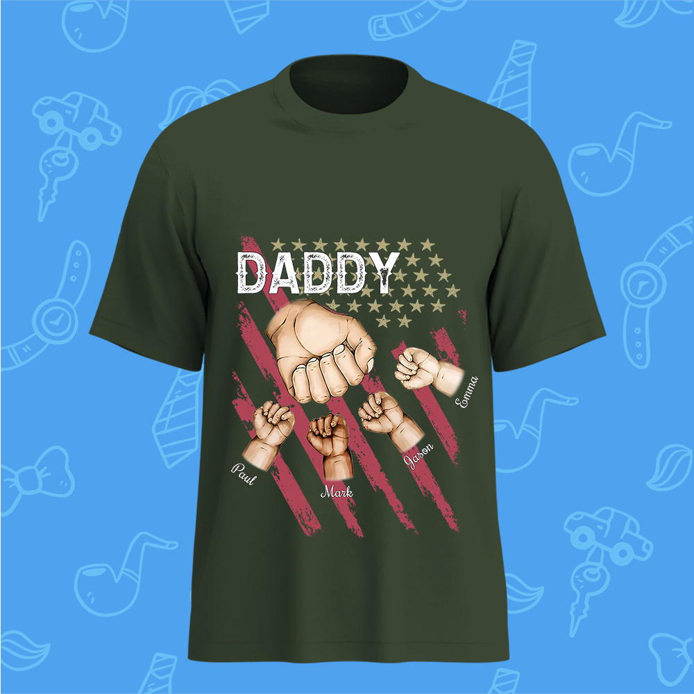 Personalized Dad Fist Bump Shirt, Custom Dad And Kids Names, Father's Day Gift