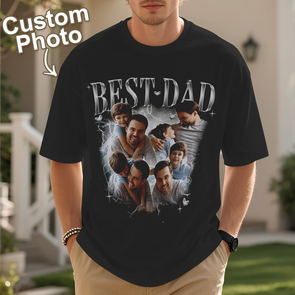 Father's Day Gifts Customized Bootleg Shirt, Best Dad Ever Shirt Gift for Dad Personalized Photo T-Shirt For Dad