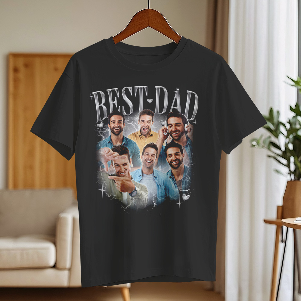 Father's Day Gifts Customized Bootleg Shirt, Best Dad Ever Shirt Gift for Dad Personalized Photo T-Shirt For Dad