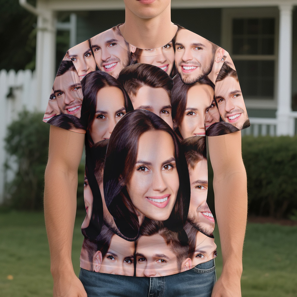 Personalized Face T Shirt for Men, Custom Family Faces Shirts, Personalized Photo Shirts for Men, Father Day Gift, All Over Faces T-Shirt