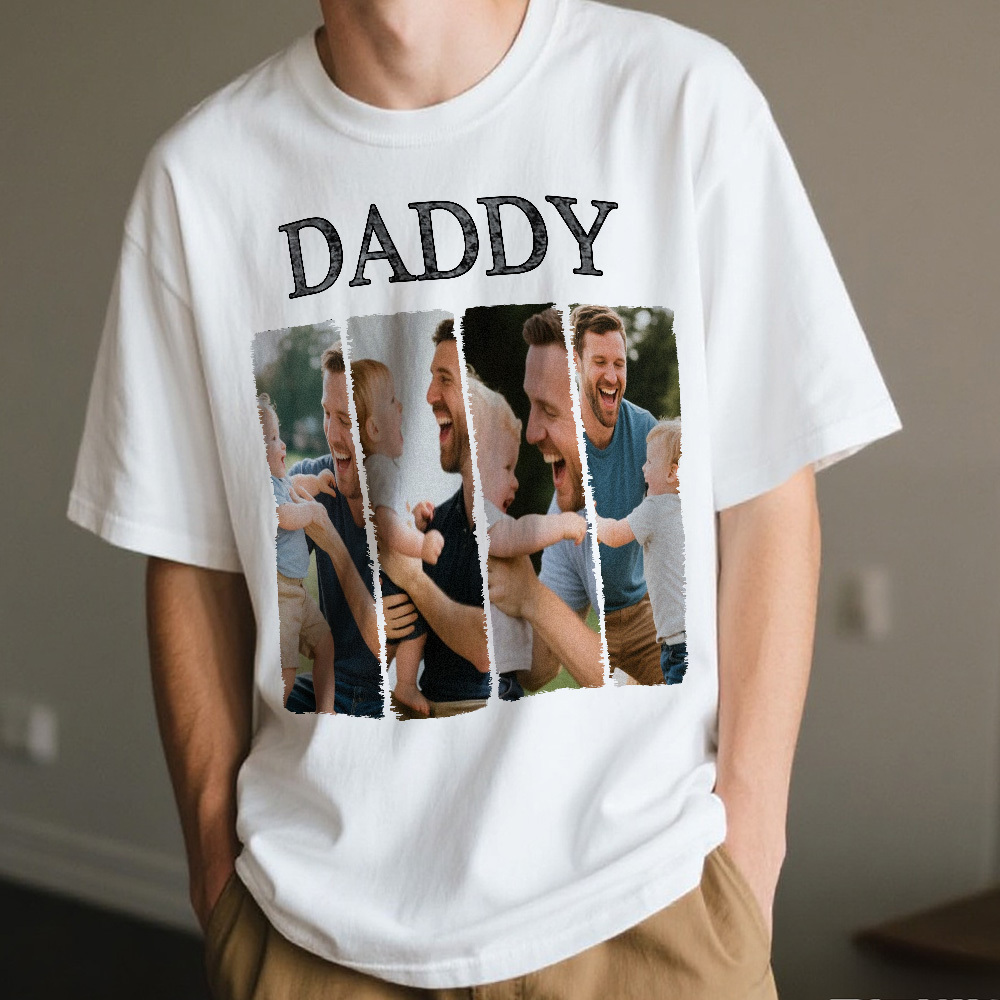 Custom Personalised Daddy Photo Vintage Wash T-shirt Father's Day Gift