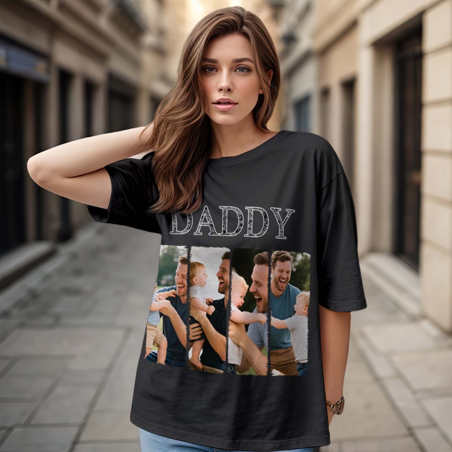 Custom Personalised Daddy Photo Vintage Wash T-shirt Father's Day Gift