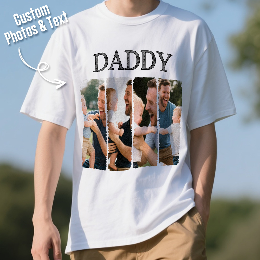 Custom Personalised Daddy Photo Vintage Wash T-shirt Father's Day Gift