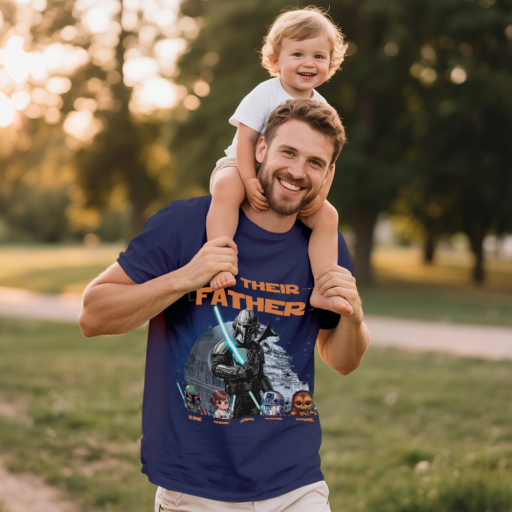 Father's Day Shirt with Kids Names, Space Dad Tee, Custom Star Wars Character T-Shirt