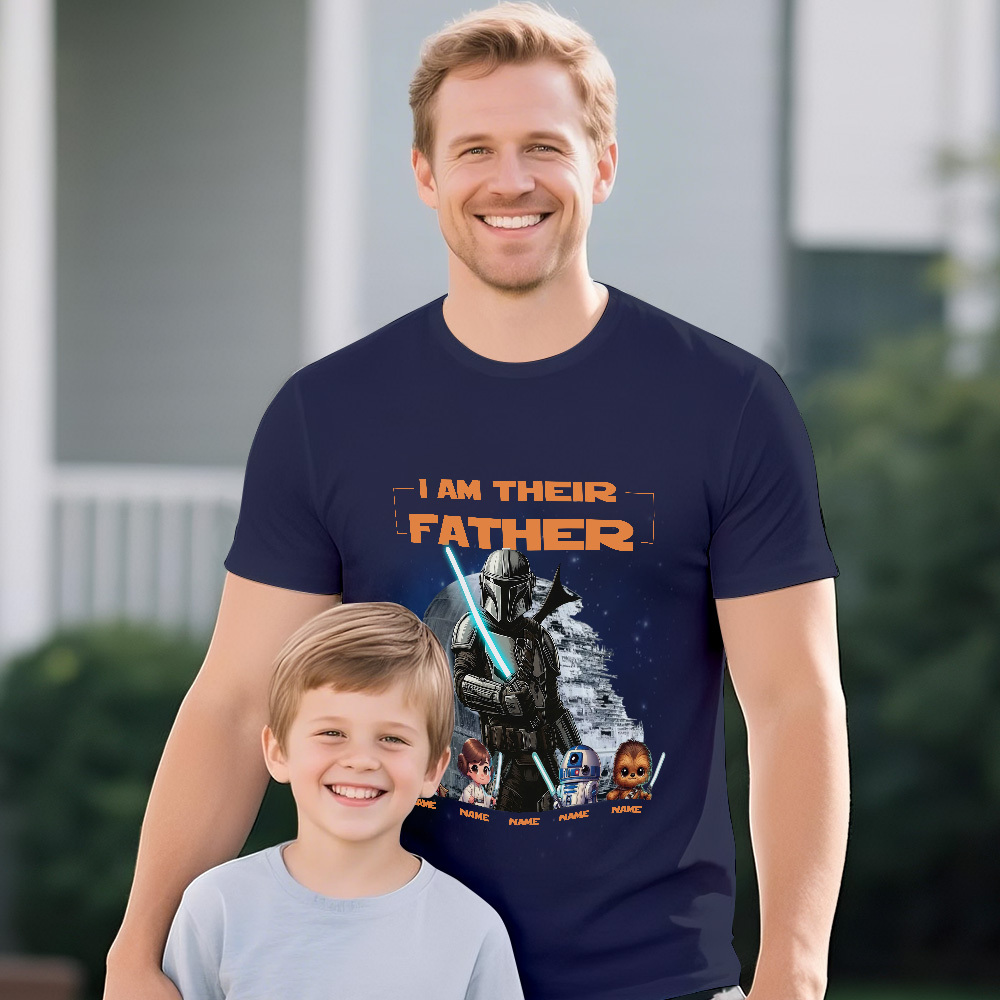 Father's Day Shirt with Kids Names, Space Dad Tee, Custom Star Wars Character T-Shirt