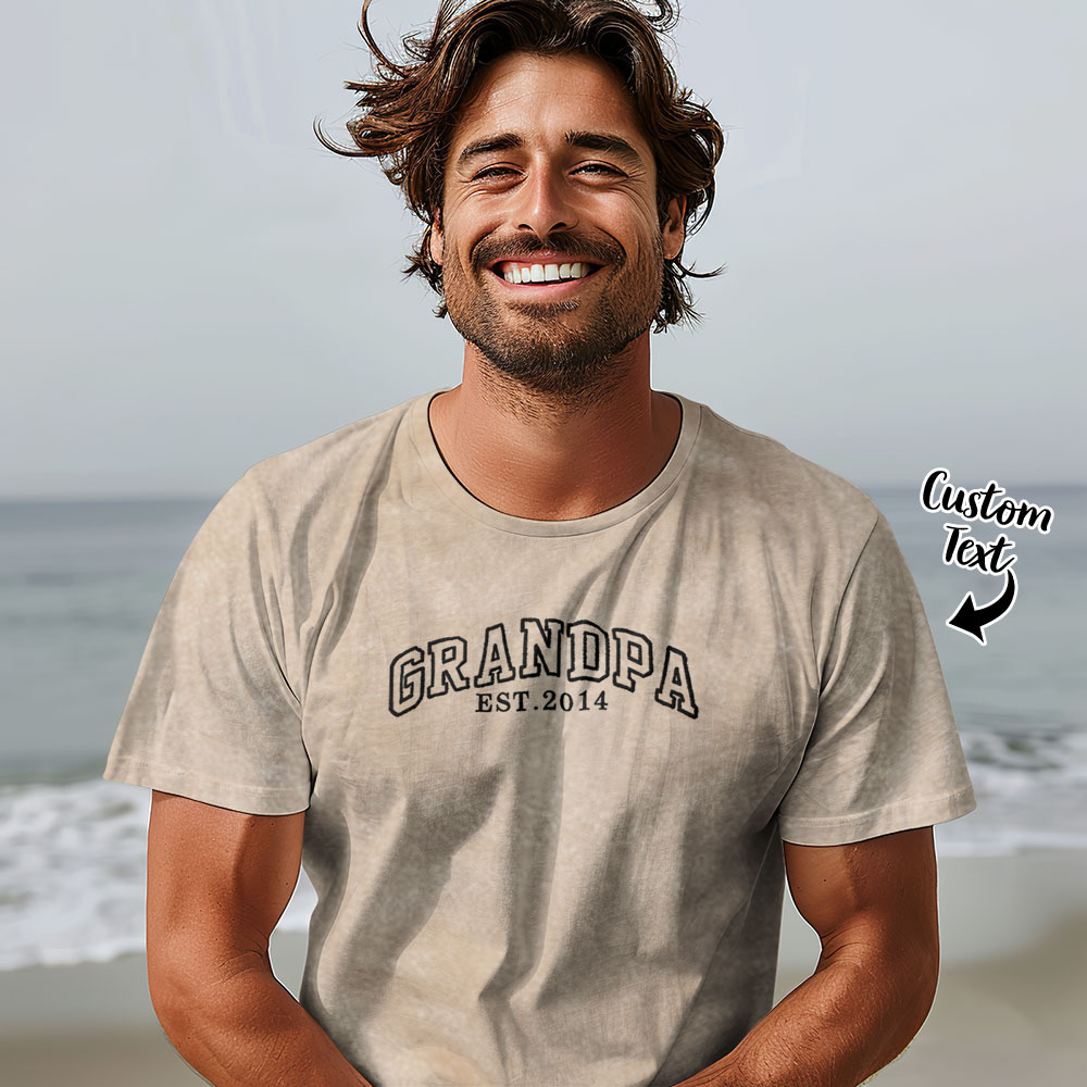 Custom Embroidered Dad T-Shirt with EST. Date | Father's Day Gift | Pregnancy Announcement | Personalised Dad, Grandpa T-Shirt