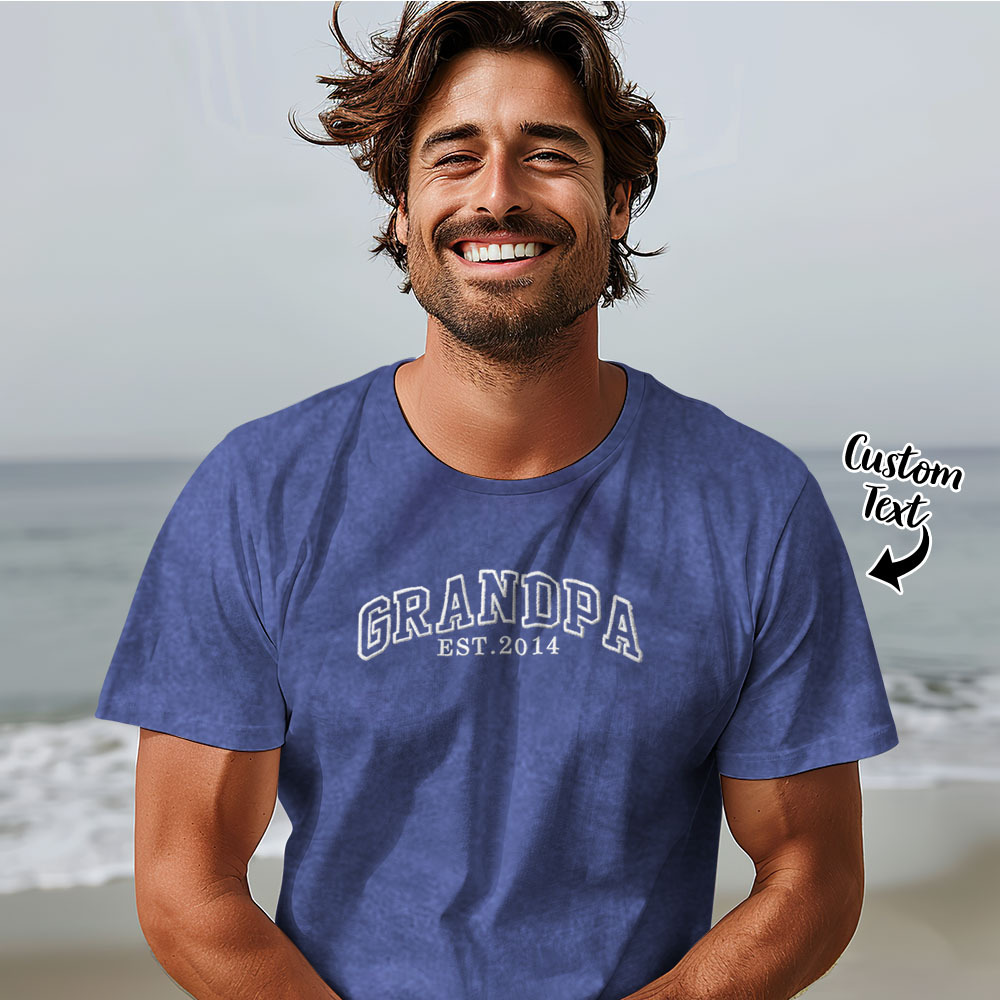 Custom Embroidered Dad T-Shirt with EST. Date | Father's Day Gift | Pregnancy Announcement | Personalised Dad, Grandpa T-Shirt