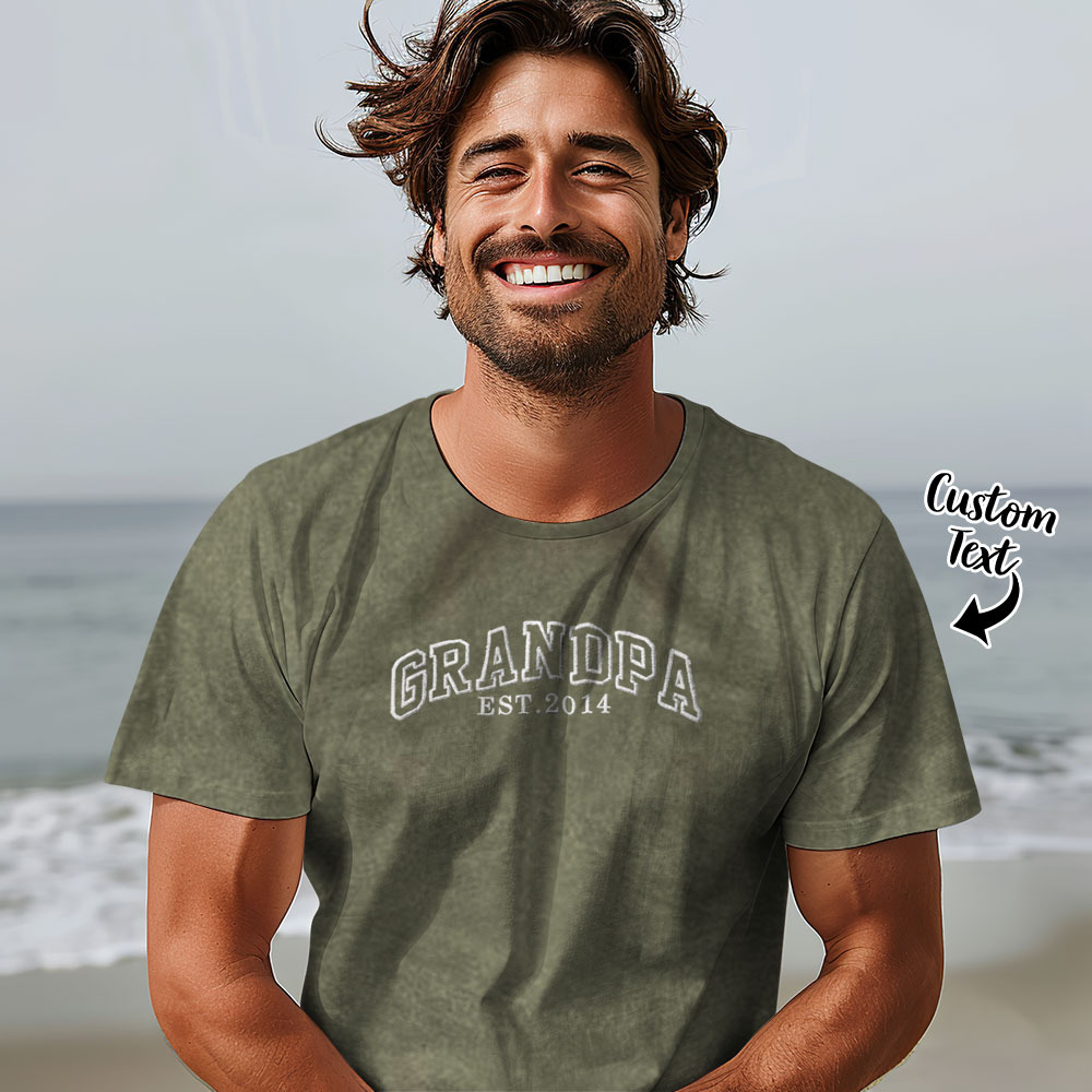 Custom Embroidered Dad T-Shirt with EST. Date | Father's Day Gift | Pregnancy Announcement | Personalised Dad, Grandpa T-Shirt