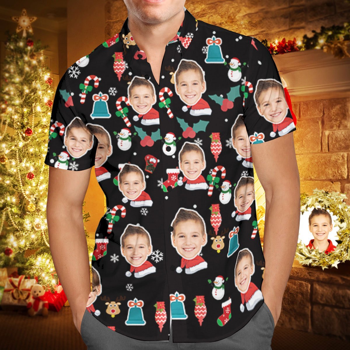 Custom Face Personalized Christmas Hawaiian Shirt Candy Cane Christmas Holiday Gifts - MyFaceBoxerAU
