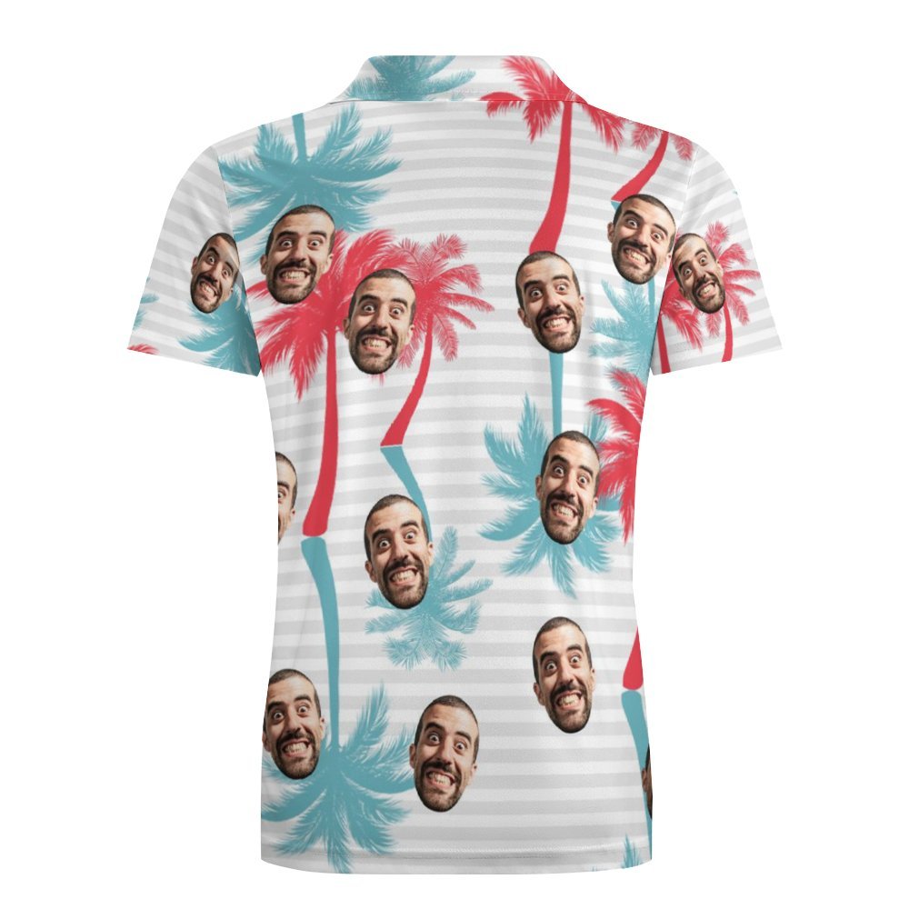 Men's Custom Face Polo Shirt Striped Style Personalized Hawaiian Golf Shirts - MyFaceBoxerAU
