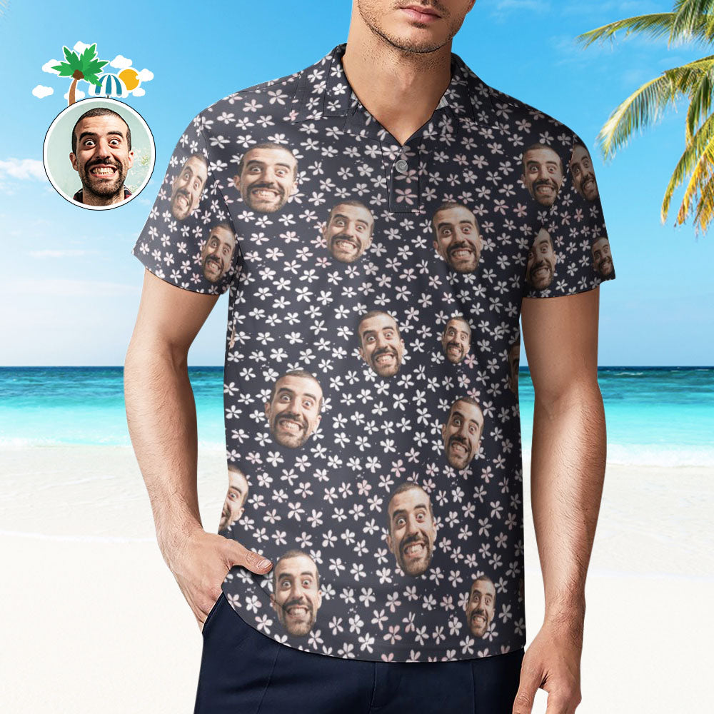 Custom Face Polo Shirt For Men Flowers Style Personalized Hawaiian Golf Shirts