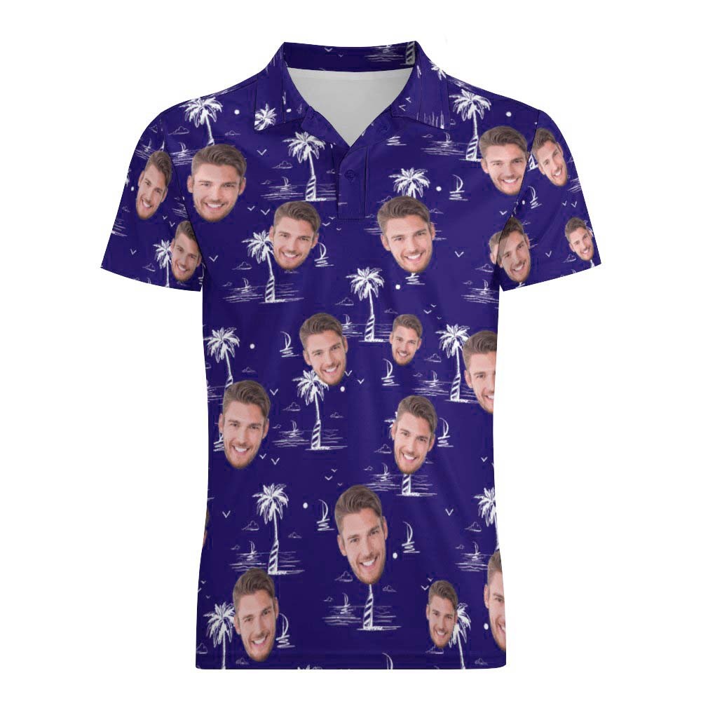 Custom Face Polo Shirt For Men Coconut Tree Island Personalized Hawaiian Golf Shirts - MyFaceBoxerAU