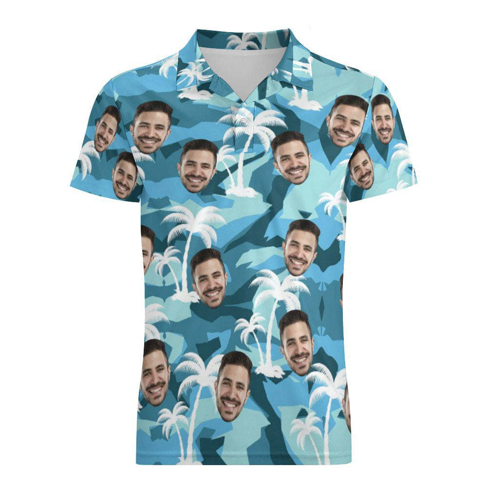 Custom Face White Coconut Tree Polo Shirt Men's Personalized Hawaiian Golf Shirts - MyFaceBoxerAU