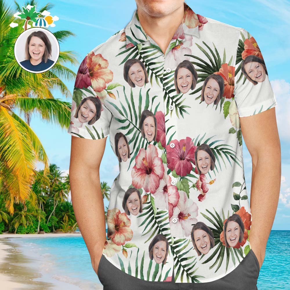Custom Face Shirt Men's All Over Print Hawaiian Shirt Flowers - MyFaceBoxerAU