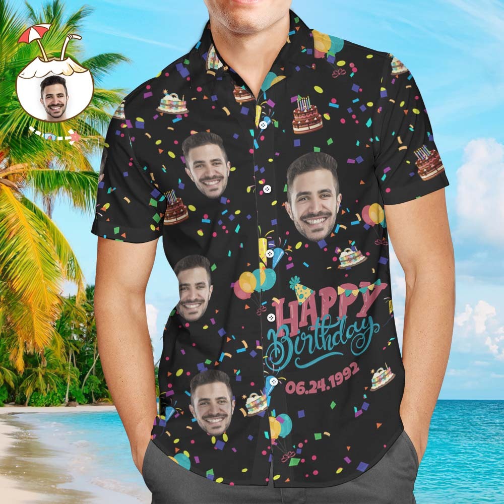 Custom Face Happy Birthday Hawaiian Shirt Men's All Over Print Unique Birthday Gift - MyFaceBoxerAU