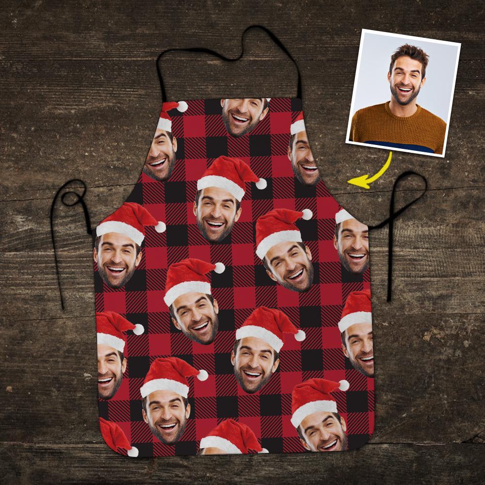 Custom Face Printed Plaid Apron Christmas Hat - MyFaceBoxerAU