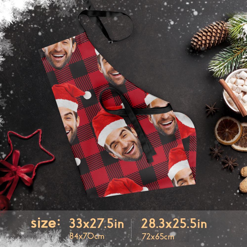Custom Face Printed Plaid Apron Christmas Hat - MyFaceBoxerAU