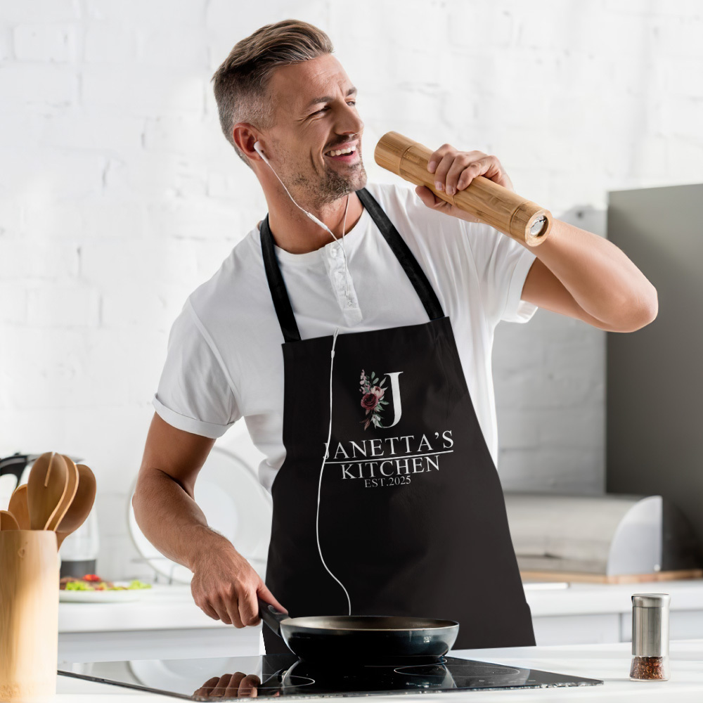 Personalized Floral Apron for Women with Pocket Adjustable Neck Custom Aprons Chef Gifts Grilling Apron Baking Gift, Mom, Daughter, Kitchen