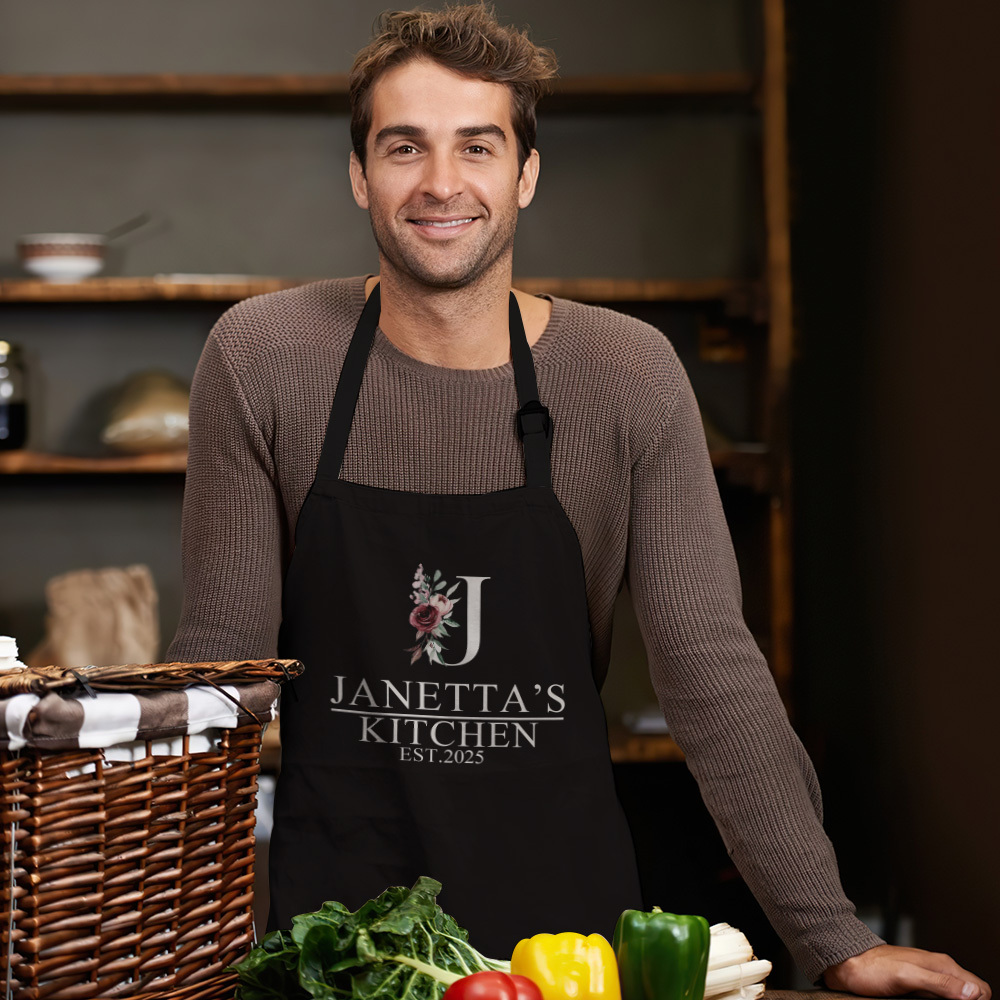 Personalized Floral Apron for Women with Pocket Adjustable Neck Custom Aprons Chef Gifts Grilling Apron Baking Gift, Mom, Daughter, Kitchen