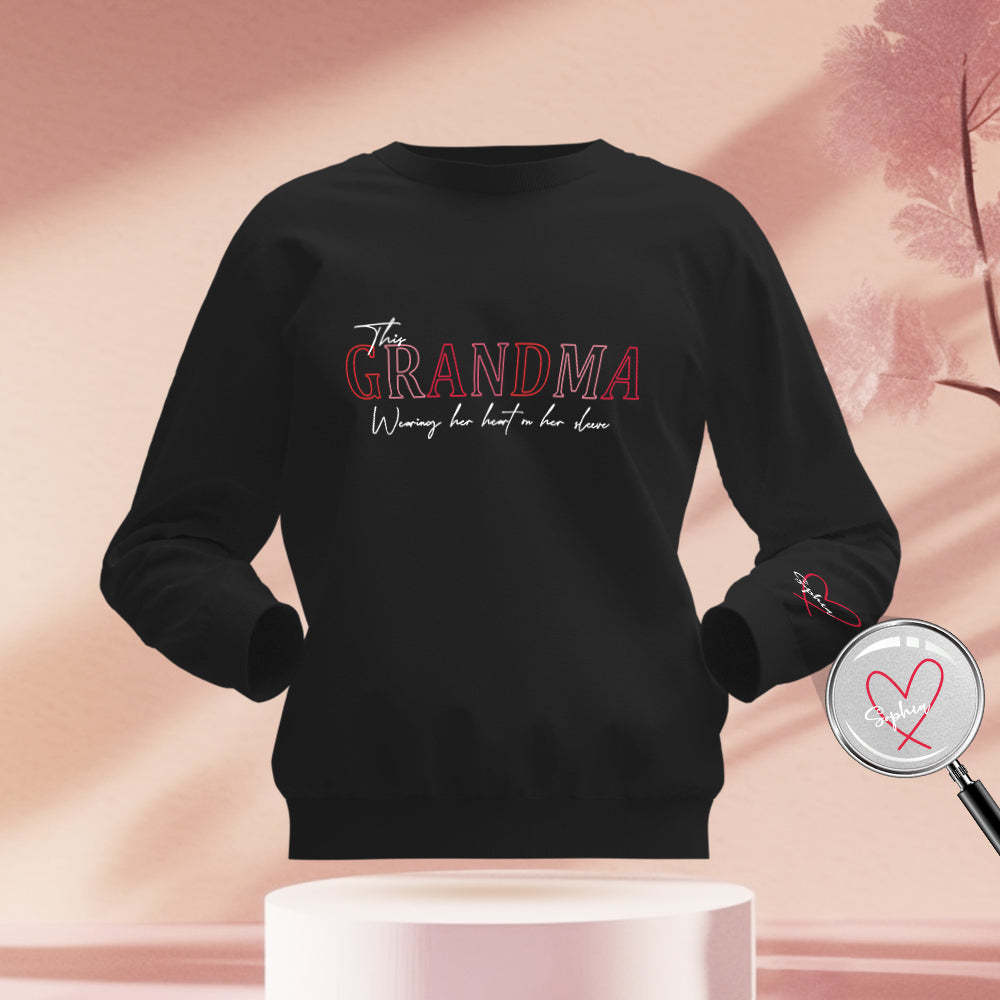 Custom Name Round Neck Sweatshirt Personalized Crewneck Sweatshirts Wear Heart On Sleeve Sweatshirt Mother's Day Gift - MyFaceBoxer