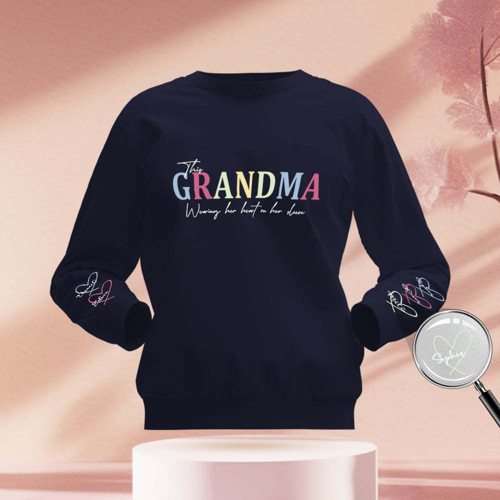 Custom Name Round Neck Sweatshirt Personalized Crewneck Sweatshirts Wear Heart On Sleeve Sweatshirt Mother's Day Gift - MyFaceBoxer
