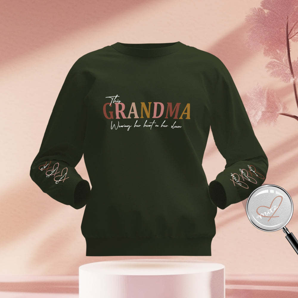 Custom Name Round Neck Sweatshirt Personalized Crewneck Sweatshirts Wear Heart On Sleeve Sweatshirt Mother's Day Gift - MyFaceBoxer