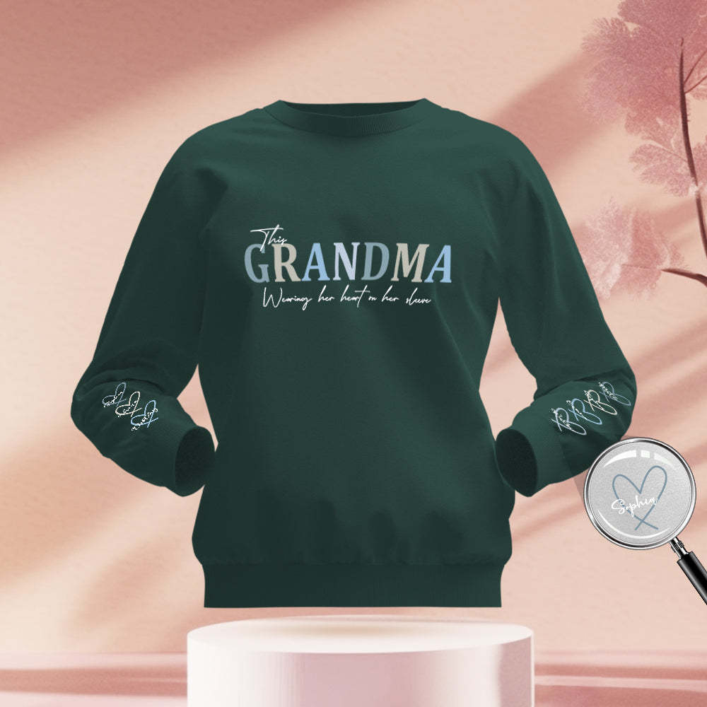 Custom Name Round Neck Sweatshirt Personalized Crewneck Sweatshirts Wear Heart On Sleeve Sweatshirt Mother's Day Gift - MyFaceBoxer