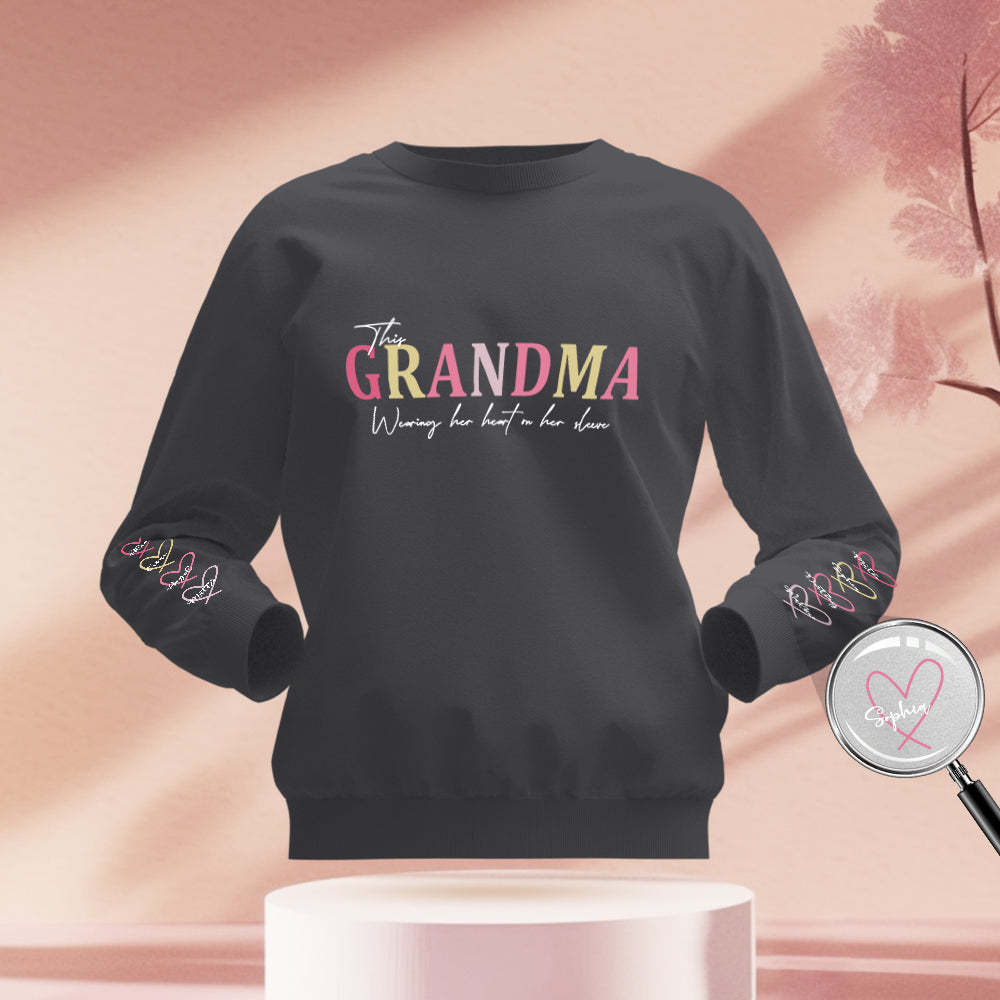 Custom Name Round Neck Sweatshirt Personalized Crewneck Sweatshirts Wear Heart On Sleeve Sweatshirt Mother's Day Gift - MyFaceBoxer