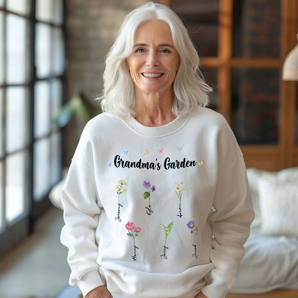 Custom Grandma's Garden Sweatshirt Personalized Birth Flower Mother's Day Sweatshirt Mother's Day Gift - MyFaceBoxer