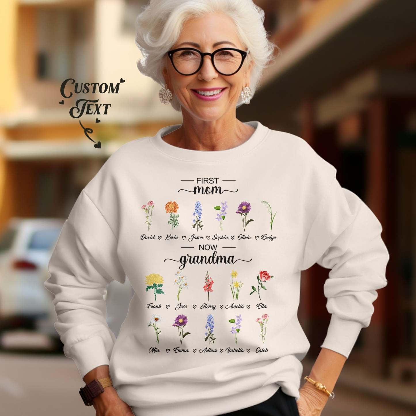 Personalized First Mom Now Grandma Sweatshirt Custom Birth Flowers Sweatshirts for Mother's Day Gift - MyFaceBoxer