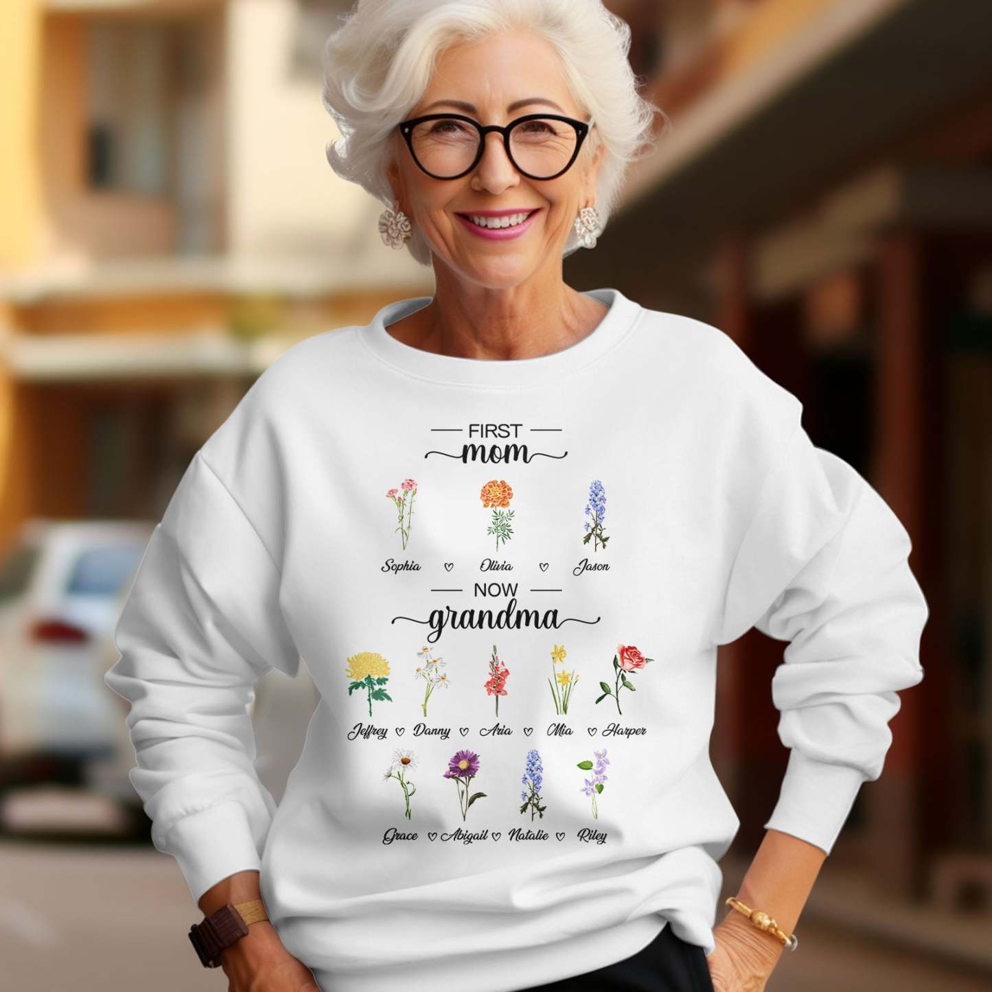 Personalized First Mom Now Grandma Sweatshirt Custom Birth Flowers Sweatshirts for Mother's Day Gift - MyFaceBoxer