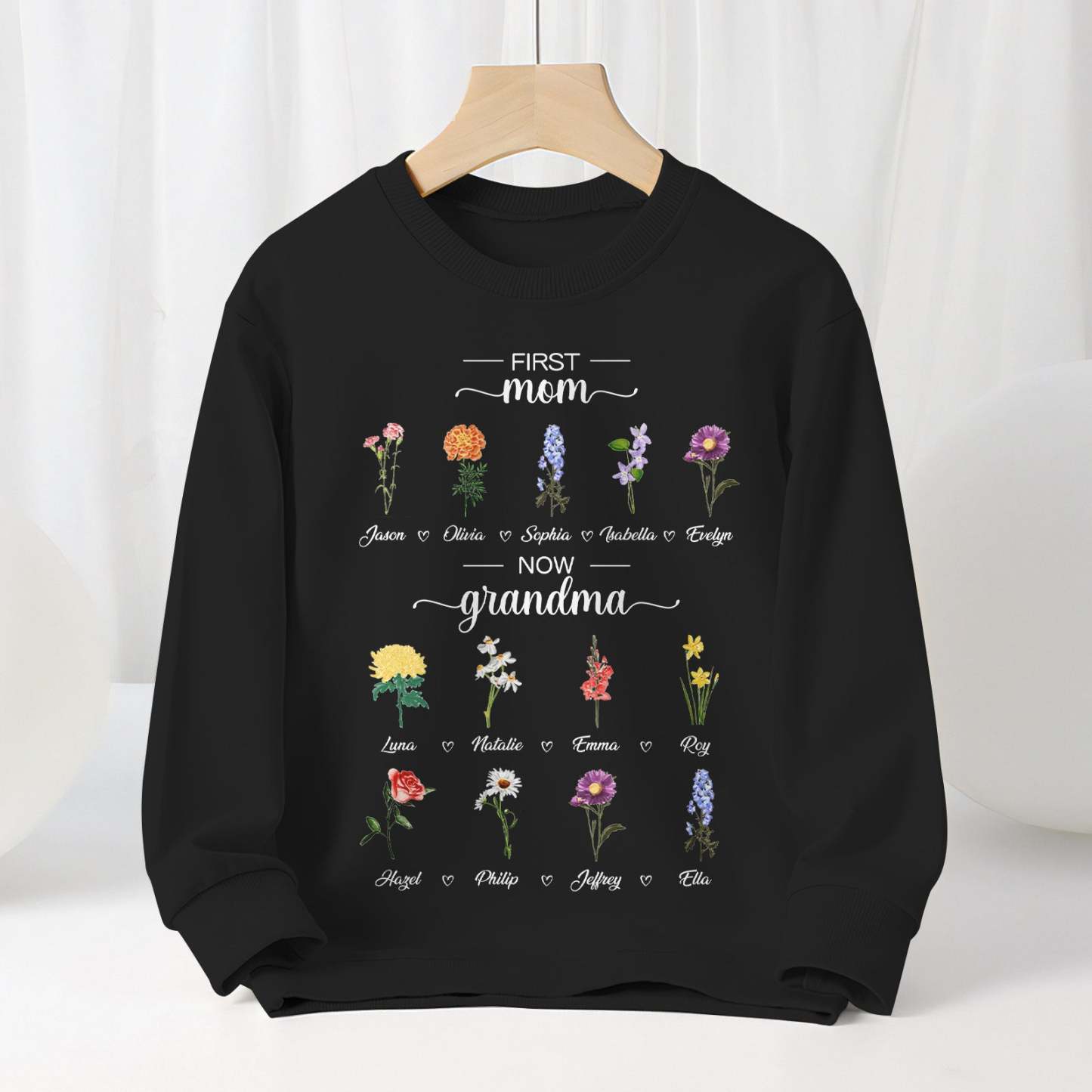 Personalized First Mom Now Grandma Sweatshirt Custom Birth Flowers Sweatshirts for Mother's Day Gift - MyFaceBoxer