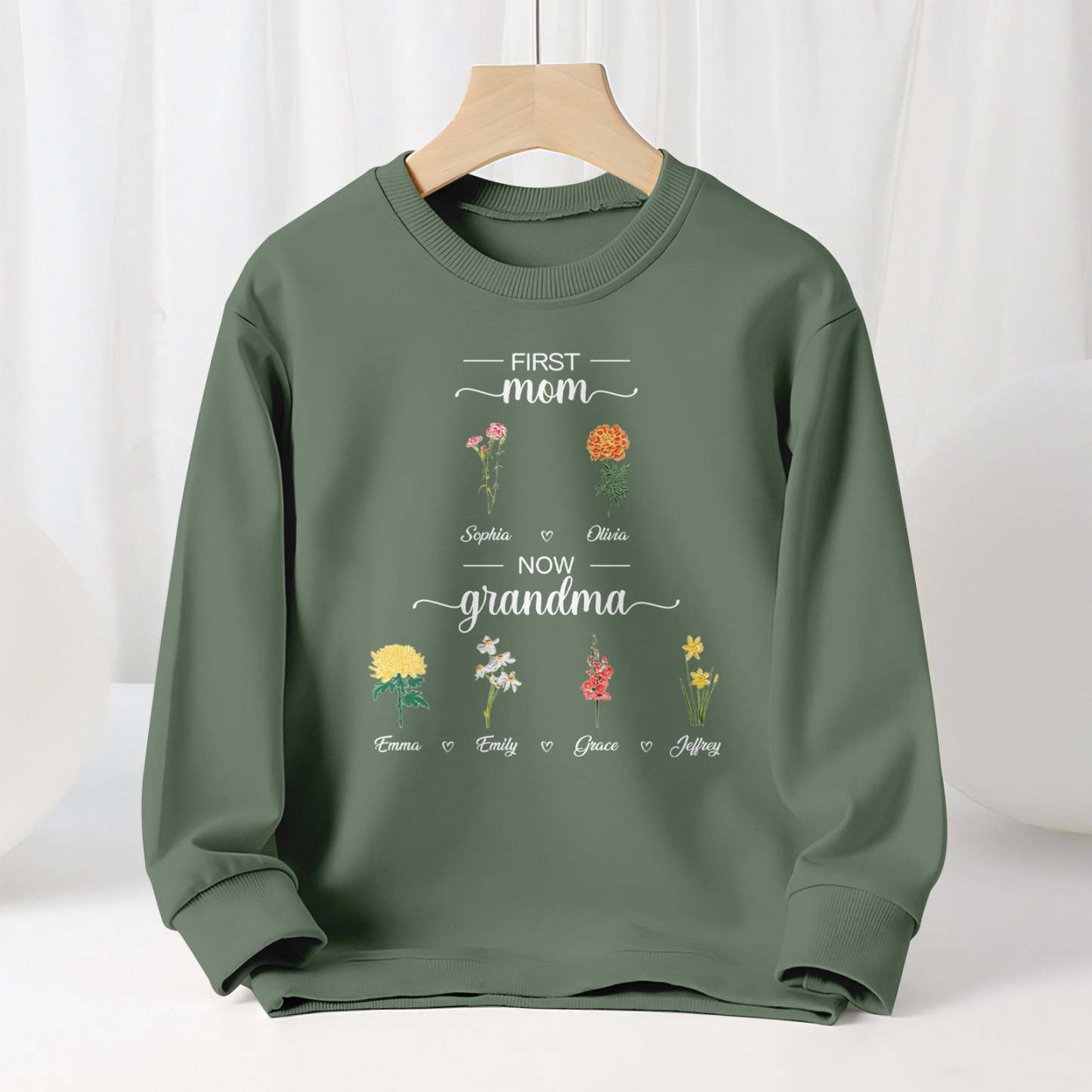 Personalized First Mom Now Grandma Sweatshirt Custom Birth Flowers Sweatshirts for Mother's Day Gift - MyFaceBoxer