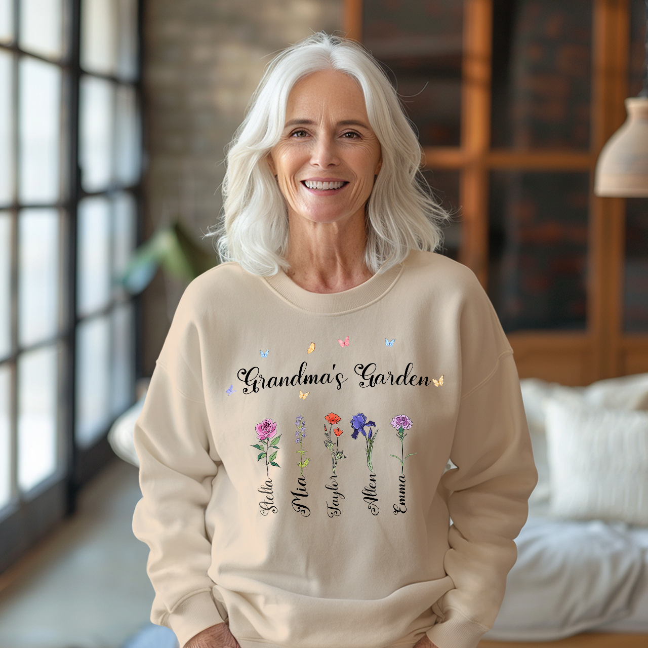 Personalized Birth Flower Sweatshirt Custom Grandma's Garden Sweatshirt Mother's Day Gift - MyFaceBoxer