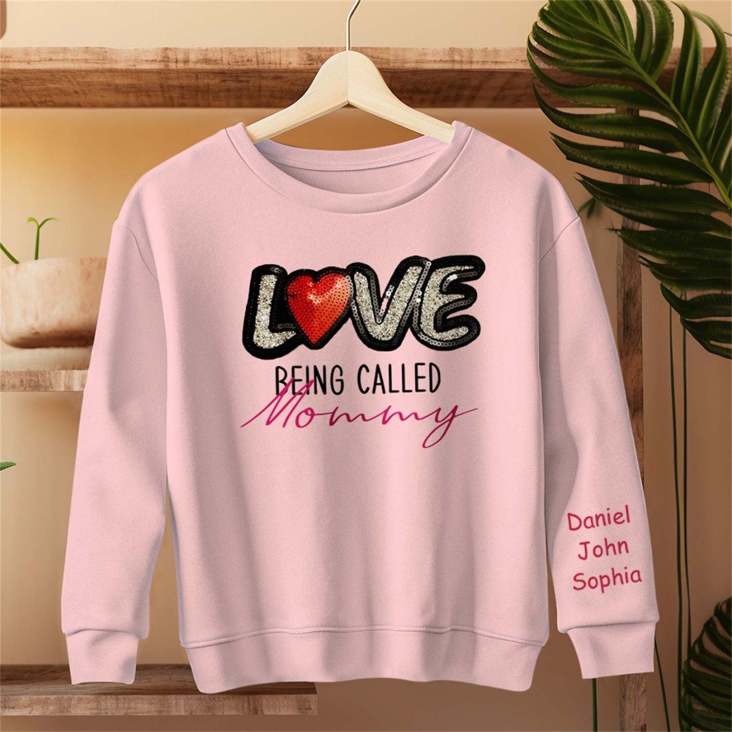 Personalized Names Sweatshirt Custom Sweatshirt with LOVE Sequins Mother's Day Gift - MyFaceBoxer