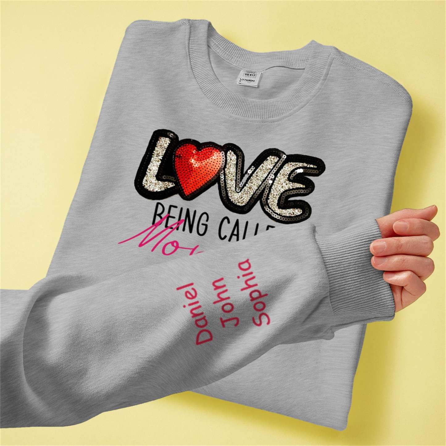 Personalized Names Sweatshirt Custom Sweatshirt with LOVE Sequins Mother's Day Gift - MyFaceBoxer