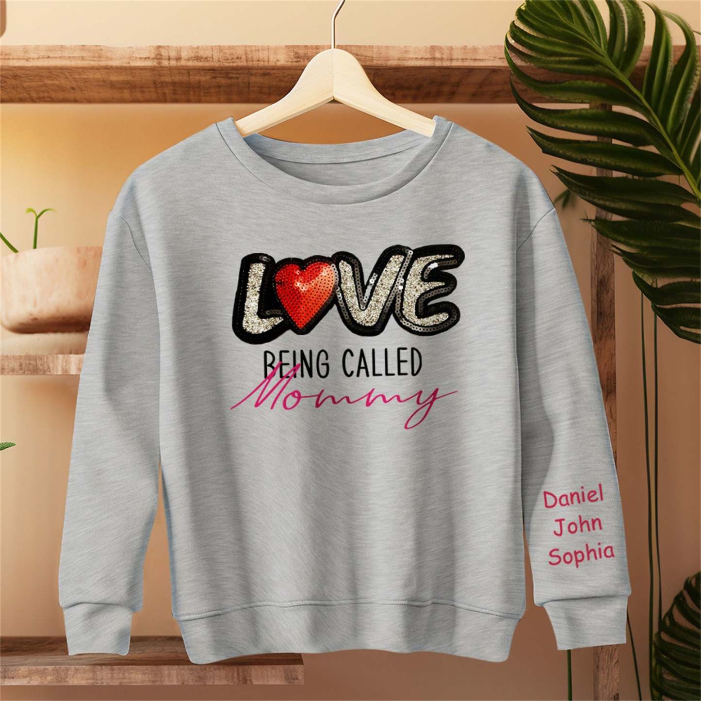Personalized Names Sweatshirt Custom Sweatshirt with LOVE Sequins Mother's Day Gift - MyFaceBoxer