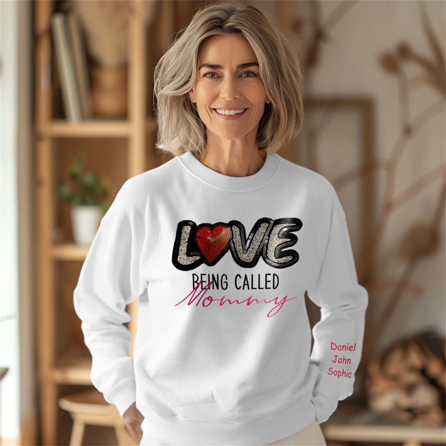 Personalized Names Sweatshirt Custom Sweatshirt with LOVE Sequins Mother's Day Gift - MyFaceBoxer