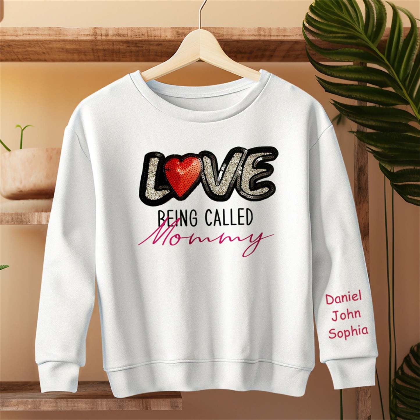 Personalized Names Sweatshirt Custom Sweatshirt with LOVE Sequins Mother's Day Gift - MyFaceBoxer