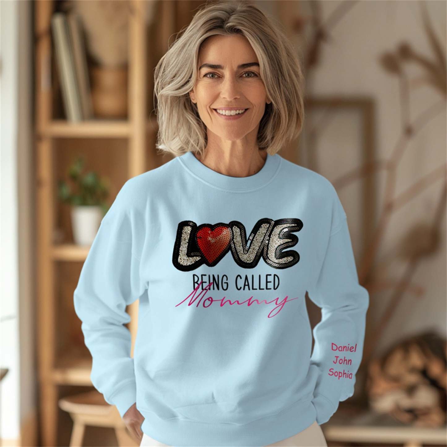 Personalized Names Sweatshirt Custom Sweatshirt with LOVE Sequins Mother's Day Gift - MyFaceBoxer