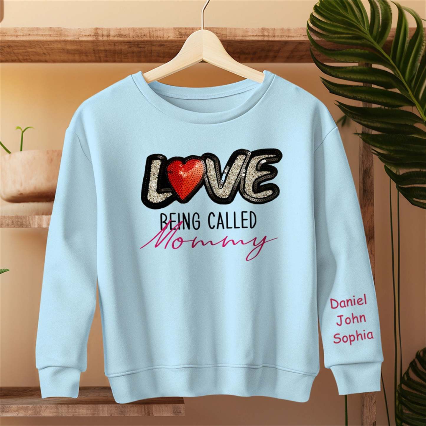 Personalized Names Sweatshirt Custom Sweatshirt with LOVE Sequins Mother's Day Gift - MyFaceBoxer