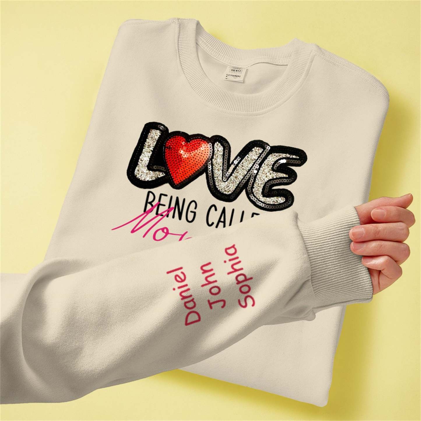 Personalized Names Sweatshirt Custom Sweatshirt with LOVE Sequins Mother's Day Gift - MyFaceBoxer
