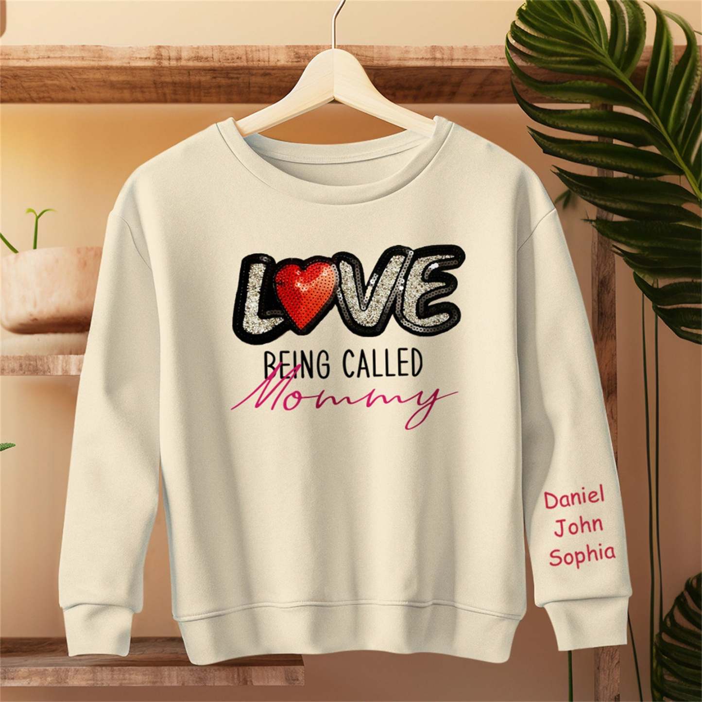 Personalized Names Sweatshirt Custom Sweatshirt with LOVE Sequins Mother's Day Gift - MyFaceBoxer