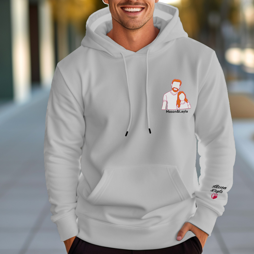 Personalized Photo Embroidered Hoodie With Childs Name on Sleeve Father's Day Gift