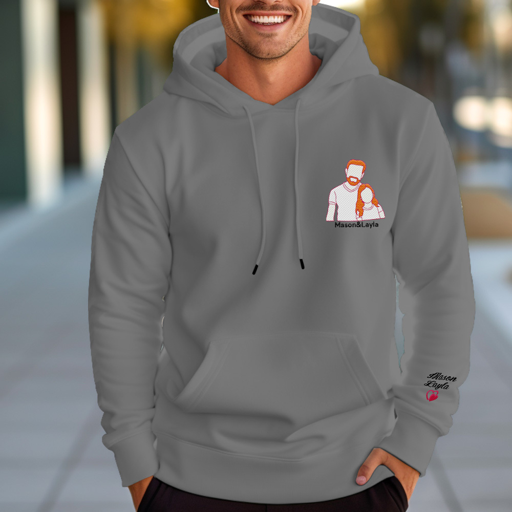 Personalized Photo Embroidered Hoodie With Childs Name on Sleeve Father's Day Gift