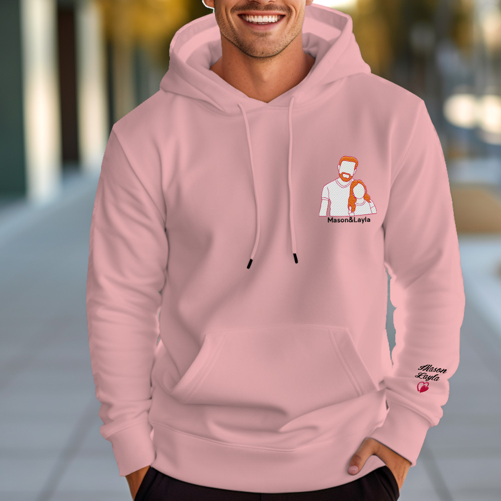Personalized Photo Embroidered Hoodie With Childs Name on Sleeve Father's Day Gift