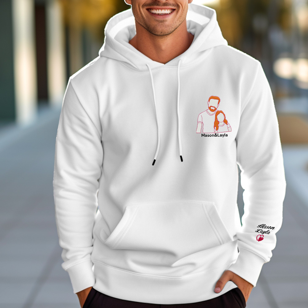 Personalized Photo Embroidered Hoodie With Childs Name on Sleeve Father's Day Gift