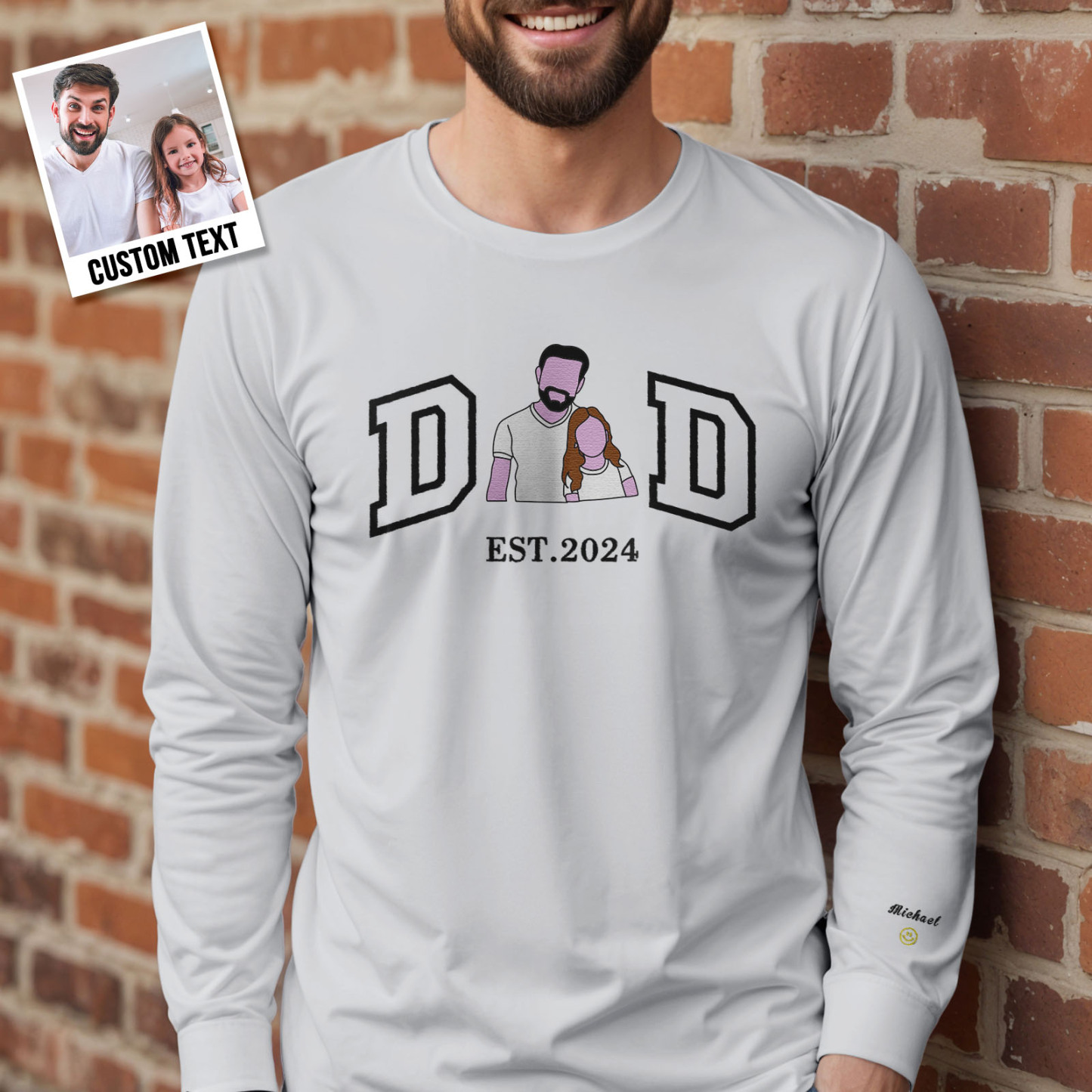 Custom Embroidered Portrait Sweatshirt for Dad Father's Day Gift